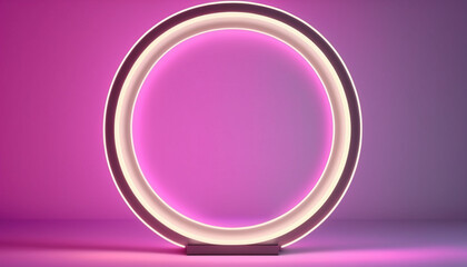 Fototapeta premium Circles of led light glowing on pink background. Generative ai