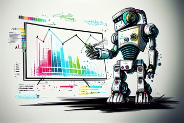 Roboter ErklÃ¤rt Ai Mit Charts Future Digital Art Hintergrund Background Illustration Chart Whiteboard Demo Brainstorming. Generative AI