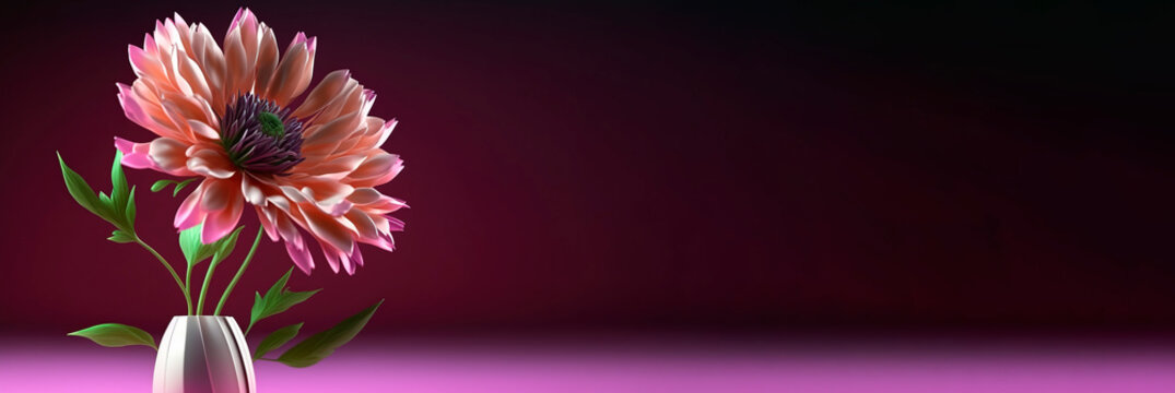Pink flower on a background in dark purple tones. Generate by ai