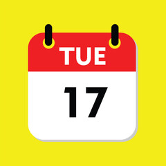 new calendar, 17 tuesday icon with yellow background, calender