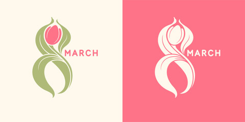 A greeting card on the 8th of March. Modern beautiful illustration for the celebration of Women's Day. Spring holiday.