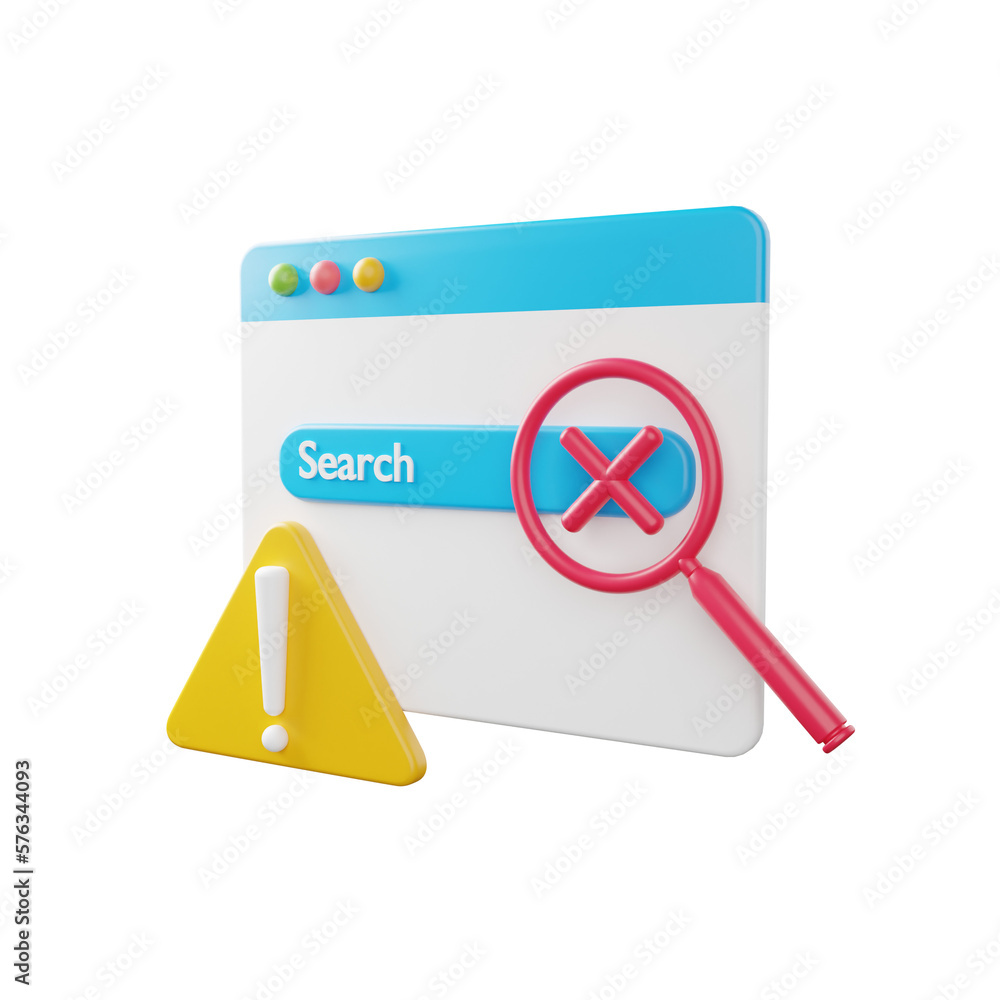 Poster 3d search error. icon isolated on white background. 3d rendering illustration