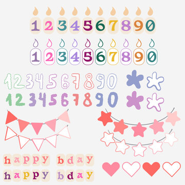 Cool Trendy Happy Birthday Stickers Background Vector Design.