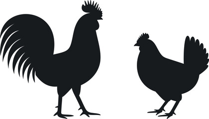 Rooster silhouette. Isolated rooster on white background