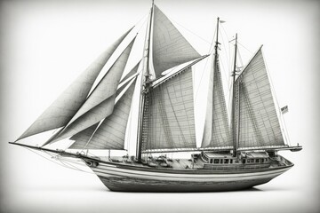 Vintage Sailing Boat Model Isolated in Clipping Path. Generative AI