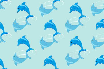 Seamless pattern with dolphin on style black background. Wallpaper and bed linen print.