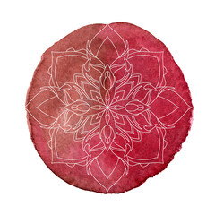 Round gradient mandala on a white background. Mandala over colorful watercolor. Beautiful vintage round pattern.