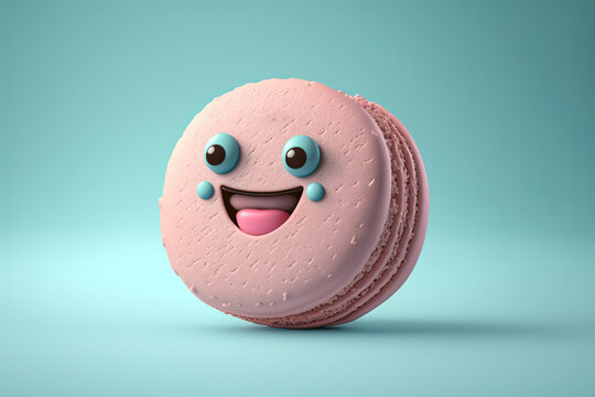 Cute Cartoon Macaroon Character with Space for Copy (Created with Generative AI)