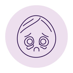 Oval blue crying character color line icon. Mascot of emotions.