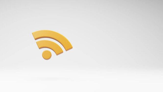 Orange Wifi Symbol Shape Spinning on a Studio Light Gray Background, Seamless Loop 3D Animation with Copy Space
