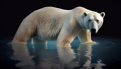 A polar bear is facing the melting ice. Generative AI