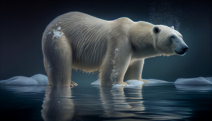 Obraz na płótnie Canvas A polar bear is facing the melting ice. Generative AI