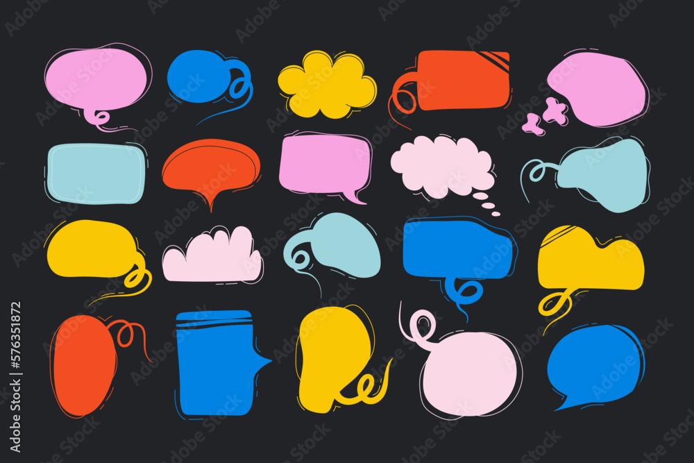 Poster set of speech bubbles in various shapes and sizes. vector stock illustration. collection of multicol