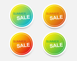 Summer sale sticker set. Bright gradient round stickers