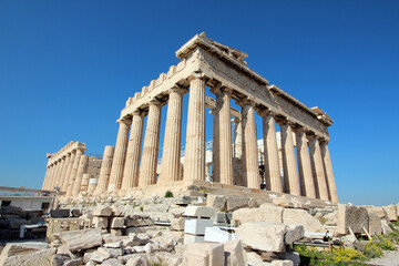 Parthenon temple on a bright day. Acropolis in Athens, Greece