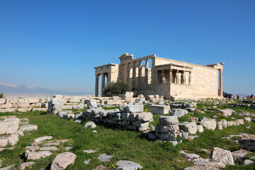 Athens acropolis, Erechtheion with Porch of the Caryatids, Greece.