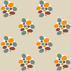 seamless pattern with colorful dots and circles, texture in orange, green on beige, abstract graphic ornament, seamless children patterm, ideal for fashion, textiles and paper design, fabric design