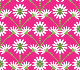 Tuinposter Abstract Tile Style Art Deco Flowers Seamless Pattern Vector Design Trendy Fashion Colors Perfect for Allover Fabric Print or Wrapping Paper © mustafa