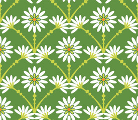 Abstract Tile Style Art Deco Flowers Seamless Pattern Vector Design Trendy Fashion Colors Perfect for Allover Fabric Print or Wrapping Paper
