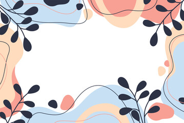 Flat abstract background with shapes, plants and line. Vector illustration