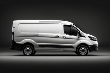 Plakat White fleet van with driver inside, plain, slick looking, studio lighting, bright gray background, Ai Generative
