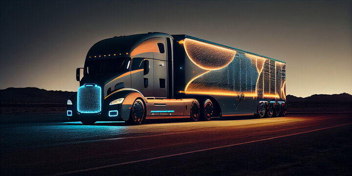 Driverless Autonomous self-driving futuristic truck 