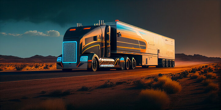 Driverless Autonomous self-driving futuristic truck 