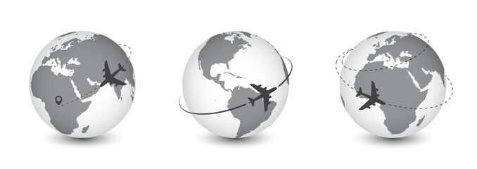 Plane flying over the world isolated illustration. Travel concept