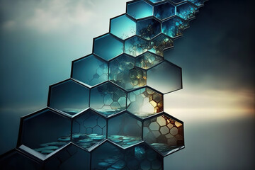 Hexagon Honeycomb Futuristic Fantasy Stair Background Wallpaper | Generative Ai