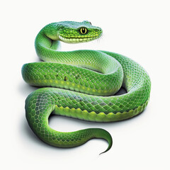 Realistic green snake on a white background, generative AI