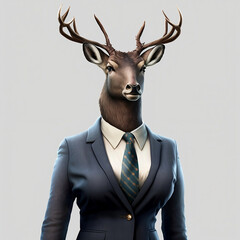 Female Deer in Formal Business Suit, Creative Stock Image of Female Animal in Formal Business Suit. Generative AI