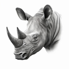 Realistic head rhinoceros on a white background , generative AI