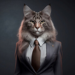 Female Cat in Formal Business Suit, Creative Stock Image of Female Animal in Formal Business Suit. Generative AI