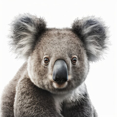 Realistic head koala on a white background, generative AI