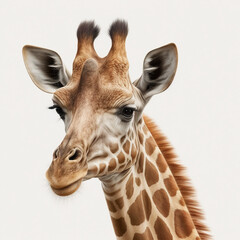 Realistic head giraffe on a white background, generative AI