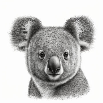 Realistic head koala on a white background, generative AI
