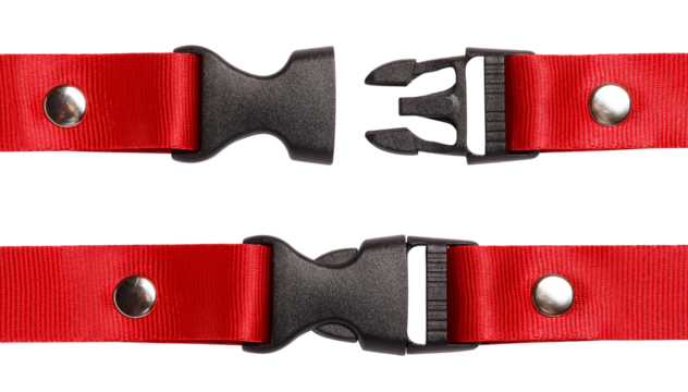 Red opened and fastened locking straps, cut out