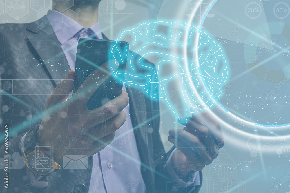 Poster artificial intelligence industry integration iot industrial business web computing concept. ai facto
