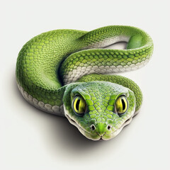 Obraz premium Realistic green snake on a white background, generative AI