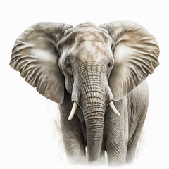 Realistic head elephant on a white background, generative AI