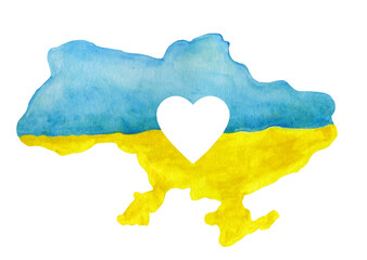 Watercolor illustration the map of Ukraine