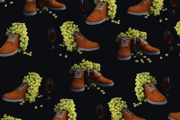 red leather boots with a bunch of white grapes in a pattern