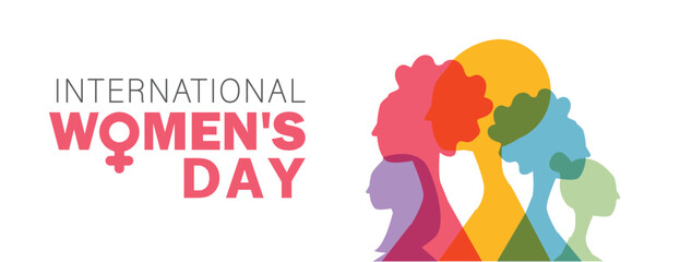 Naklejka na ściany i meble Womans international day. Diverse people face together. Embrace Equity