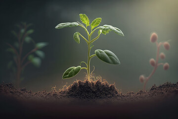 AI picture of delicate young plant growing from soil