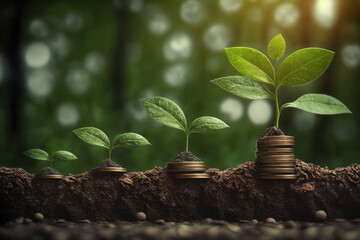 AI generated picture of seedlings on coins in farm