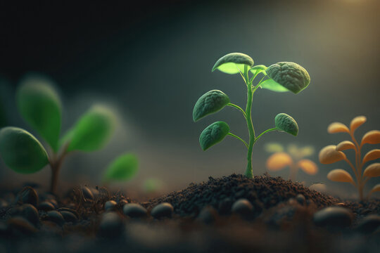 AI picture of delicate young plant growing from soil