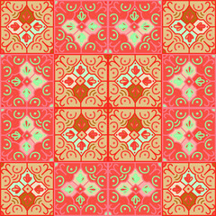 Seamless pattern with decorative mosaic elements. Vintage tile. Abstract geometric ornamental wallpaper.