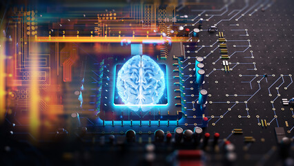 3d illustration of micro chip on technology background.