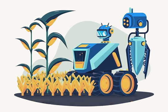In this vision of farming, intelligent farm robot assistants are used in corn fields to replace human labor, improve productivity, and identify and eliminate weeds. Generative AI
