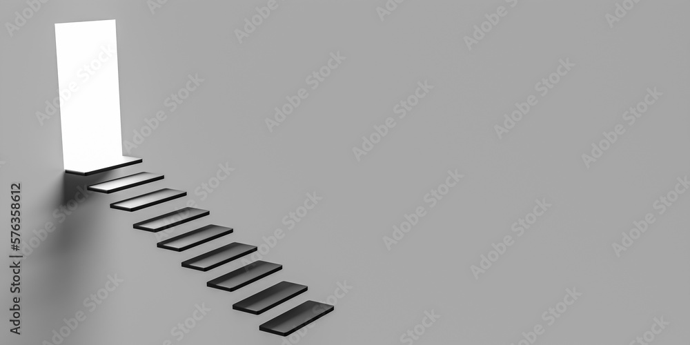 Poster concept image with staircase and open door with light